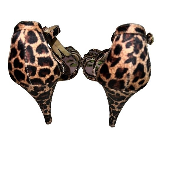 Betsey Johnson Vero Cuoio Strappy Leopard Print Rhinestone Heel Sandals Size 7 - Picture 5 of 9